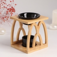 Аромалампа бамбук, керамика с подставкой под свечу "Узоры" чёрная 9,5х9,5х13,5 см