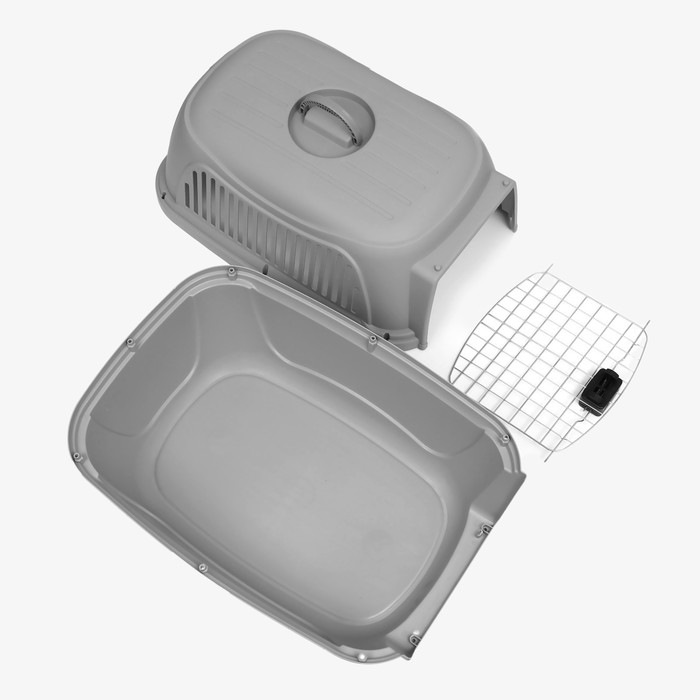 Переноска для животных пластиковая с металлической дверью 65&times;45&times;47 см, серая
