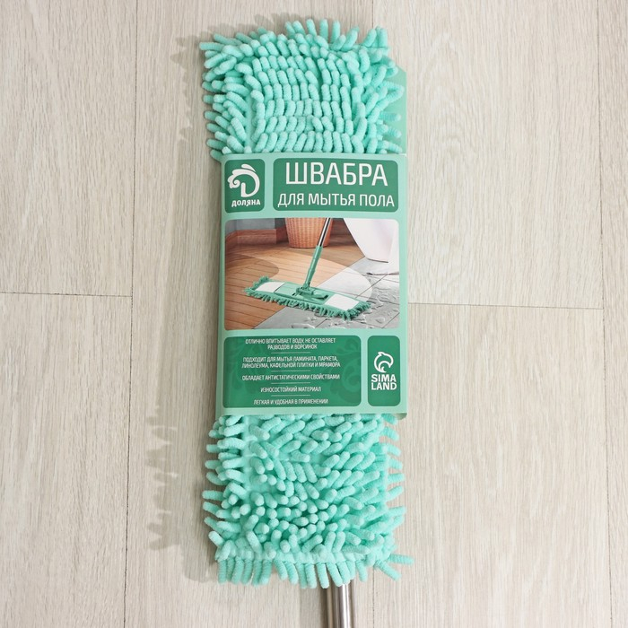 Швабра для мытья пола плоская Доляна, насадка из микрофибры букля 42&times;12 см, телескопическая стальная ручка 80(130) см
