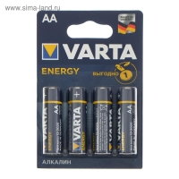 Батарейка алкалиновая Varta Energy, AA, LR6-4BL, 1.5В, блистер, 4 шт.