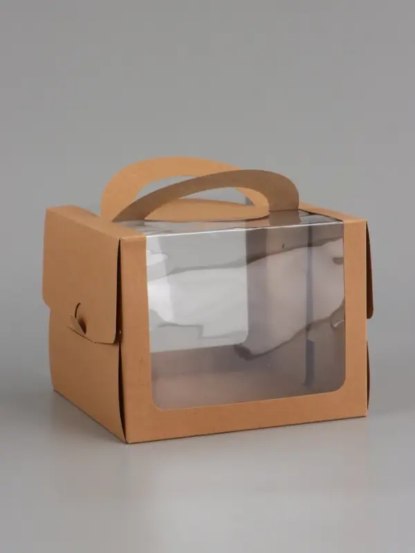 Коробка под бенто-торт с окном, КРАФТ 18 х 18 х 14 см