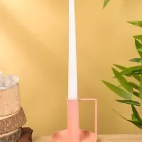 Подсвечник на 1 свечу текстурный с ручкой и блюдцем &laquo;Пудровый розовый&raquo;, 10&times;10&times;9.5 +/- 0.5 см