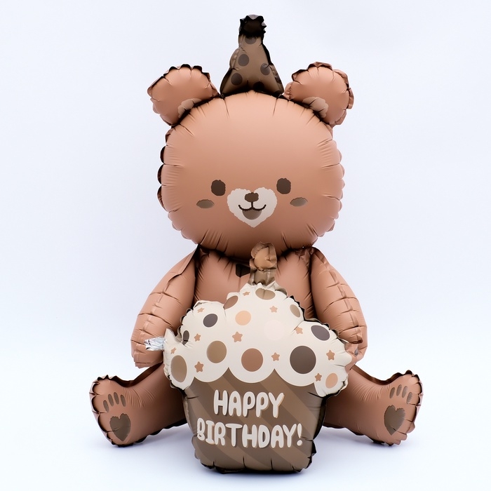 Шар фольгированный 23" &laquo;Мишка с тортом&raquo;, матовый, цвет шоколадный