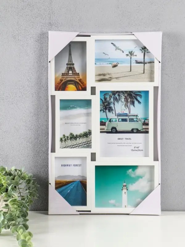 Фоторамка МДФ, стекло на 6 фото 10х15, 13х18, 15х20 см "Воспоминания" белая 51х31,5х2,2 см   1090674