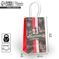 Пакет подарочный крафт, упаковка, &laquo;С 23 февраля&raquo;, 12 х 21 х 9 см