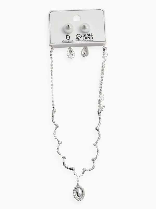 Набор 2 предмета: серьги, колье &laquo;Вечерний шик. Капля&raquo;, бело-красный в серебре