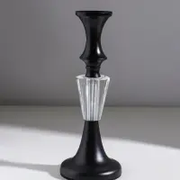 Подсвечник стекло, металл на 1 свечу "Кристалл. Классика" чёрный d=5 см 9,5х9,5х24 см