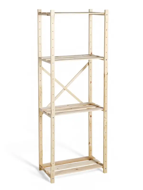 Стеллаж деревянный, 4 полки, 140&times;50&times;28 см, напольный, с регулируемыми полками