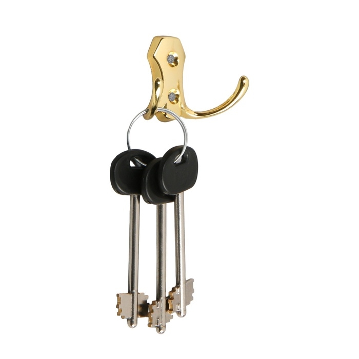 Крючок мебельный ТУНДРА TKD007, двухрожковый, золото, 4 шт TMP