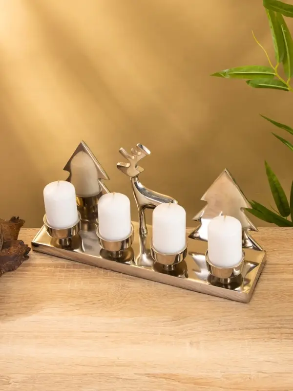 Подсвечник на 4 свечи "Рудольф и ёлки" алюминий 30х9х15 см