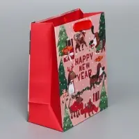 Пакет подарочный новогодний крафтовый вертикальный &laquo;Собачьи истории&raquo;, MS 18 х 23 х 10 см
