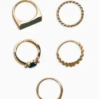 Набор колец 5 шт "Новый стиль" натурель, размер МИКС, цвет изумрудный в золоте