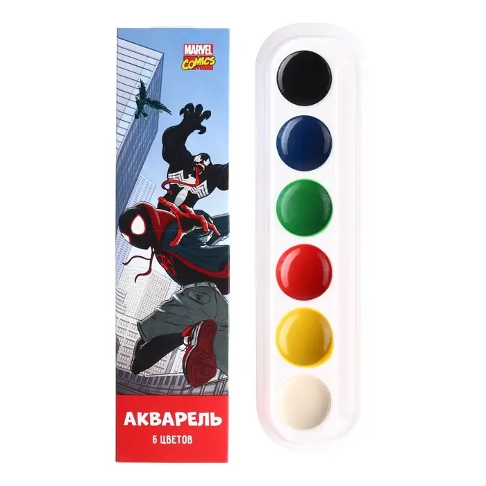 Акварель медовая &laquo;Человек-паук&raquo;, 6 цветов, в картонной коробке, без кисти