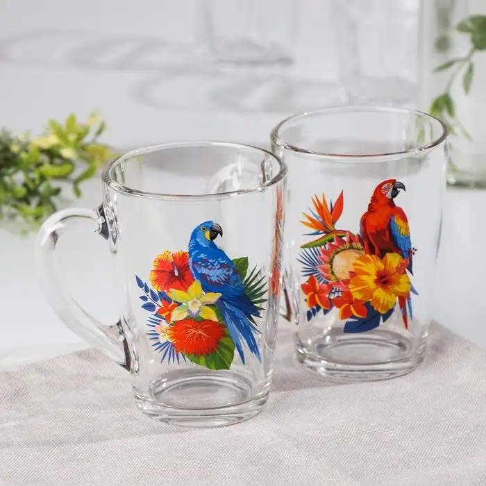 Кружка стеклянная &laquo;Тропические птицы&raquo;, 300 мл