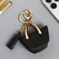 Брелок кожзам с карабином, с кистью "Сумка тоут" чёрная 6,5х3х7 см