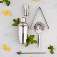 Набор для бара &laquo;Биг Джон&raquo;, 5 предметов: щипцы, стрейнер, ложка, шейкер, джиггер, нержавеющая сталь