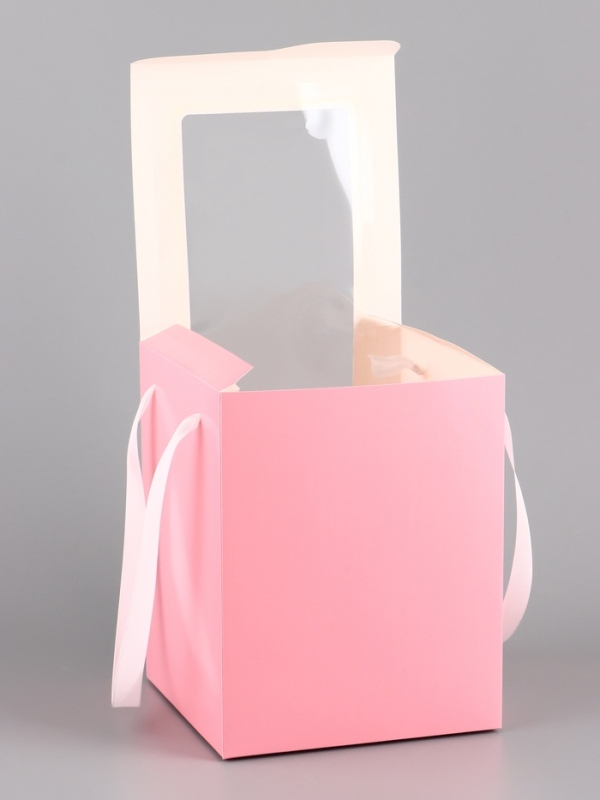 Коробка для цветов, 16 х 16 х 20 см, розовая