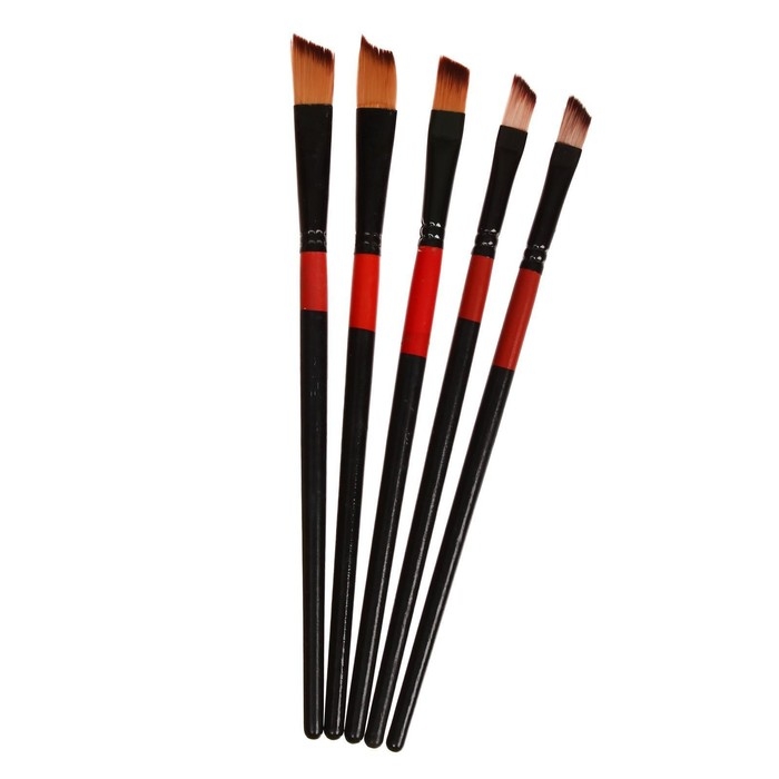 Набор кистей, нейлон, плоские, 5 штук, скошенные