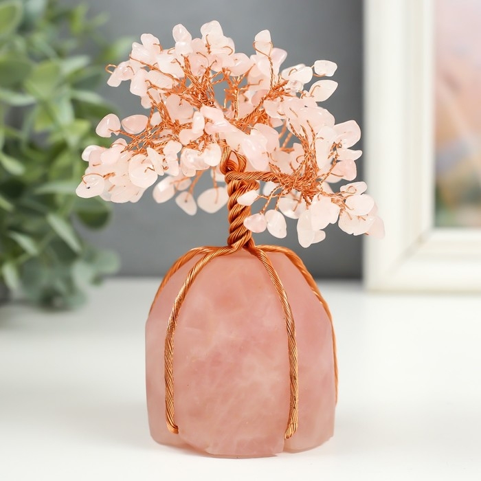 Сувенир металл, акрил "Деревце удачи - обвивающие корни" розовый