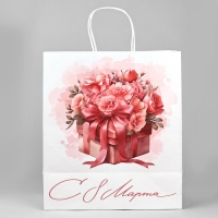 Пакет подарочный крафт &laquo;С 8 марта&raquo;, цветы, 32 х 28 х 15 см