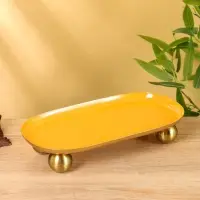 Блюдо сервировочное текстурное на золотых ножках сферах &laquo;Песок&raquo;, 29&times;15.5&times;7 +/- 0.5 см