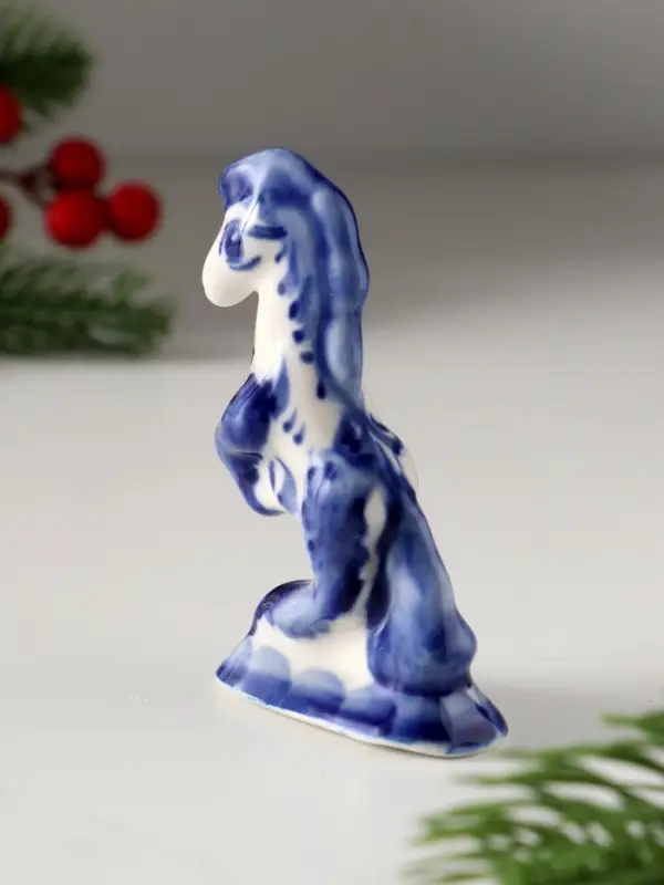 Сувенир Лошадь цирковая малая, 8,5х6,5 см, гжель