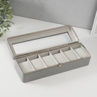 Шкатулка кожзам под часы 6 отделений "Серая" 9,5х30,5х8 см