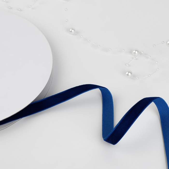 Лента бархатная, 10 мм, 18 &plusmn; 1 м, цвет синий №47