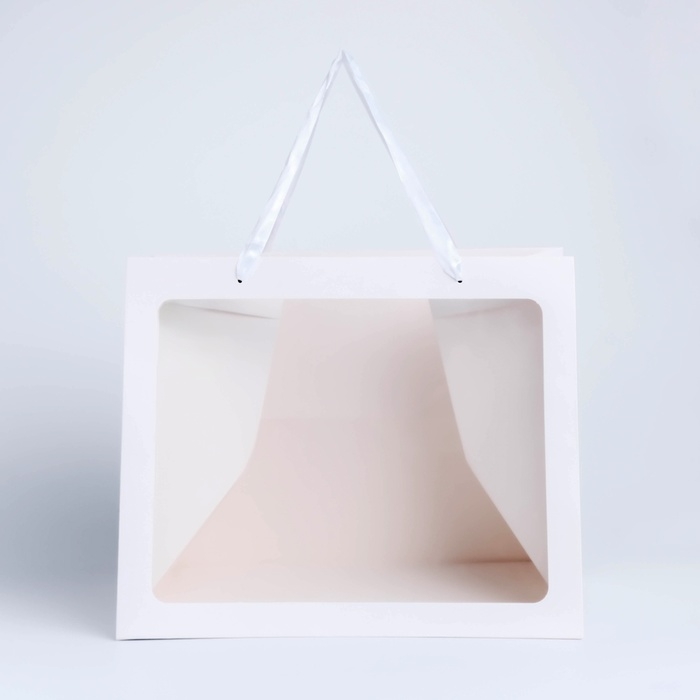 Пакет подарочный с широким дном и окном 35 х 29 х 28 см, белый