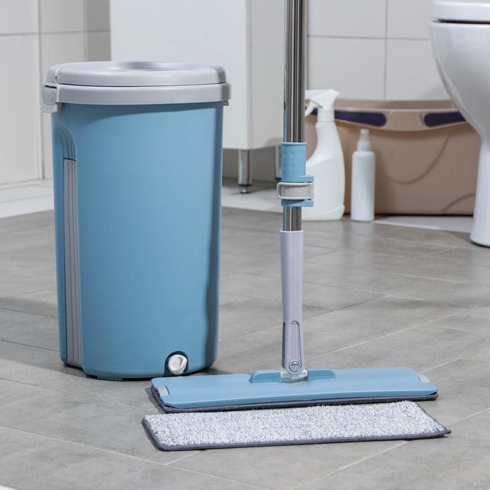 Швабра с отжимом и ведро Доляна: ведро с отсеками 10 л, 24&times;38 см, швабра плоская 32&times;12&times;120 см, насадка с карманами с двух сторон