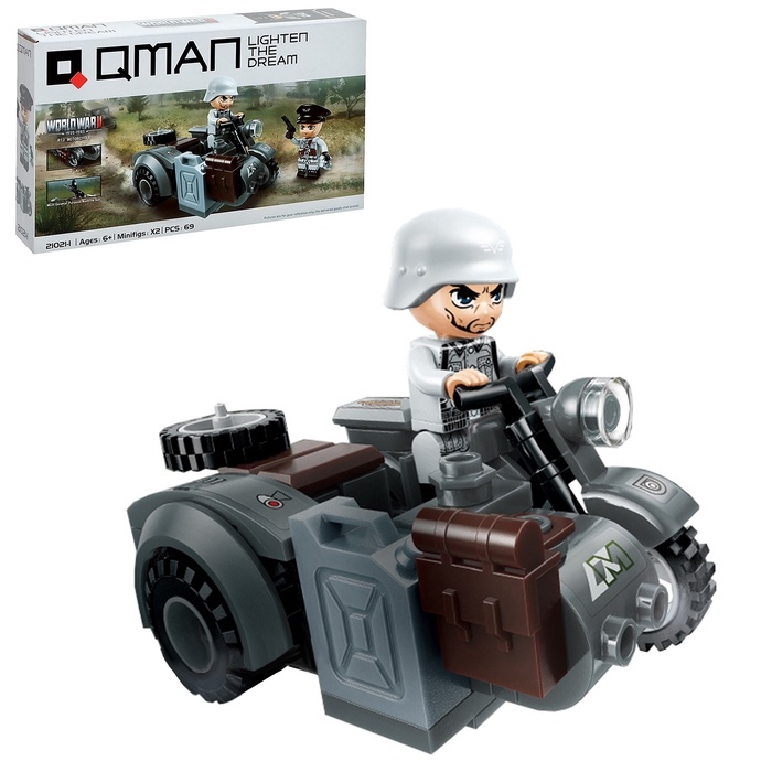 Конструктор блочный Вторая мировая война &laquo;Военный мотоцикл&raquo;, 69 деталей