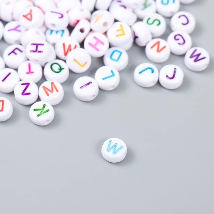 Бусины для творчества пластик "Англ. буквы в круге" разноцветные н-р 15 гр 0,3х0,6.х0,6см