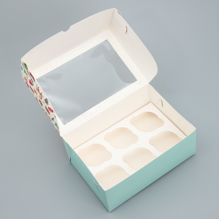 Коробка складная на 6 капкейков с окном &laquo;Яркого Нового года&raquo;, 25 х 17 х 10 см, Новый год