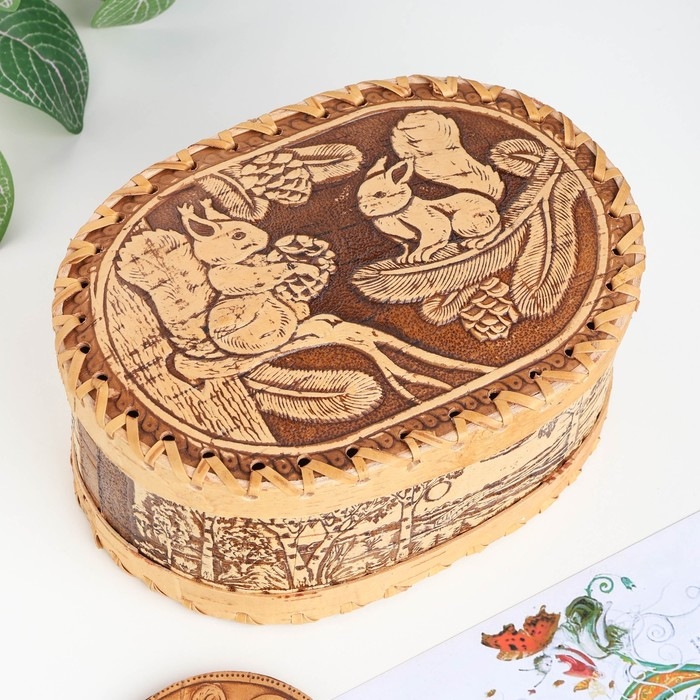 Шкатулка &laquo;Белки&raquo;, береста