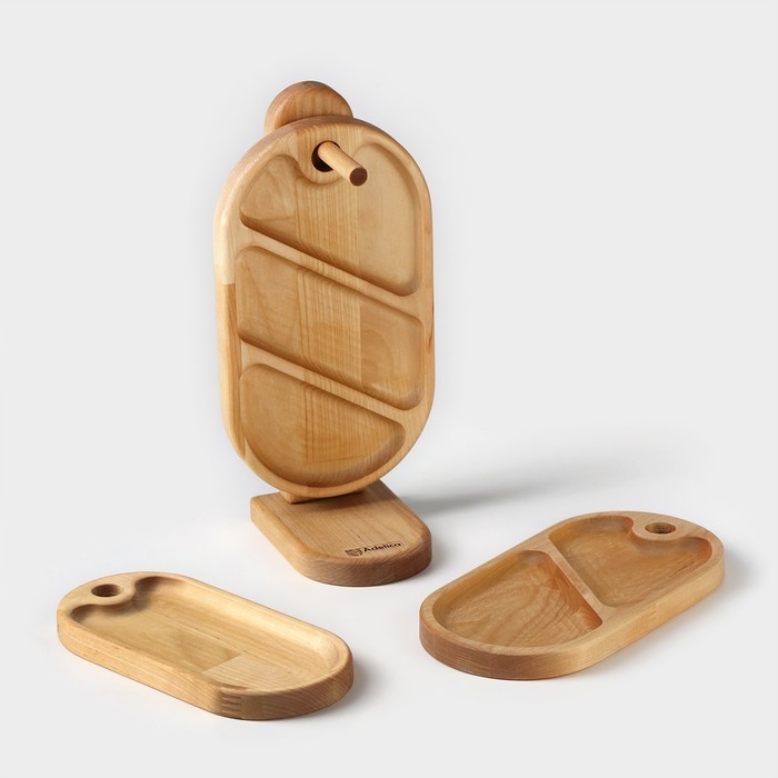 Набор деревянных менажниц и сервировочных досок на подставке Adelica, 3 шт, 25&times;14 см, 23&times;12 см, 21&times;10 см