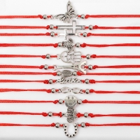 Браслет-оберег &laquo;Красная нить&raquo; набор 12 шт., ассорти знаков, цвет чернёное серебро, 17,5 см