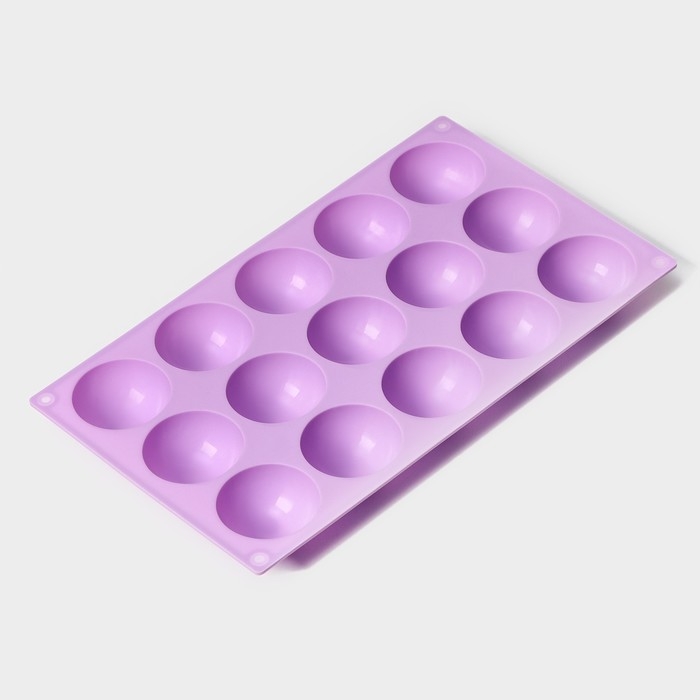 Форма для выпечки Доляна &laquo;Фигуры. Полусфера&raquo;, силикон, 28&times;16,5&times;2,3 см, 15 ячеек (d=4,9 см), цвет сиреневый