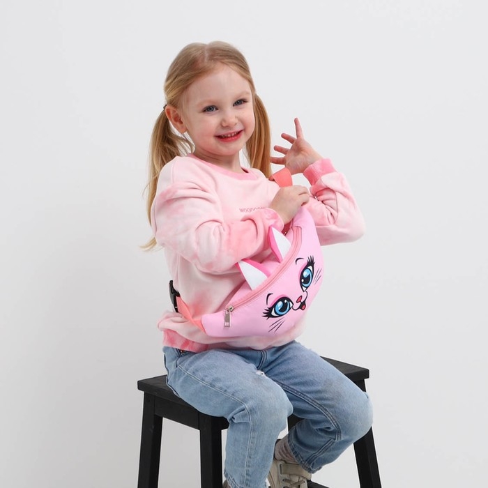 Сумка поясная детская для девочки "Кошечка", 31 х см, отдел на молнии, цвет красный