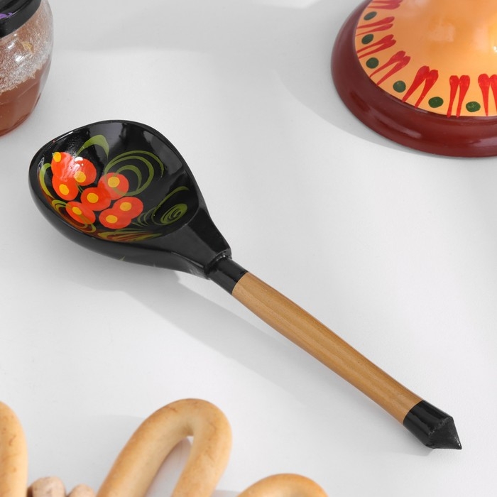 Ложка деревянная &laquo;Чернушка&raquo;, полубаская, хохлома