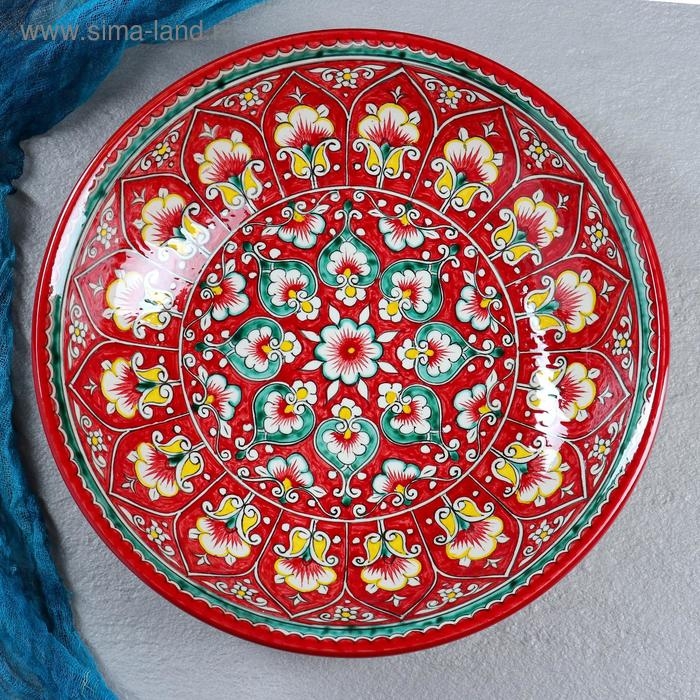 Супница Риштанская Керамика "Цветы", 27 см, красная