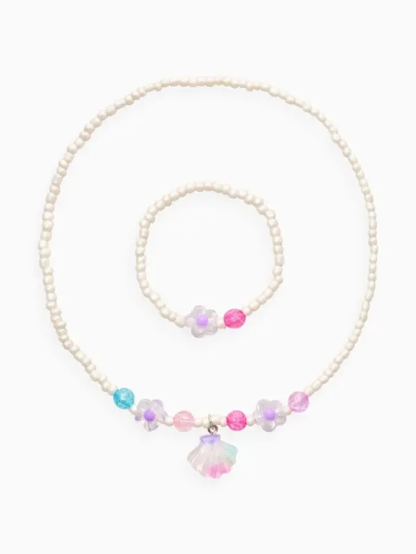 Набор детский &laquo;Выбражулька&raquo; 2 предмета: бусы, браслет, ракушка, цветы, цвет бело-розовый
