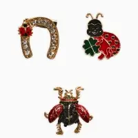 Броши "Счастливый случай" (набор 3шт), цветной в золоте