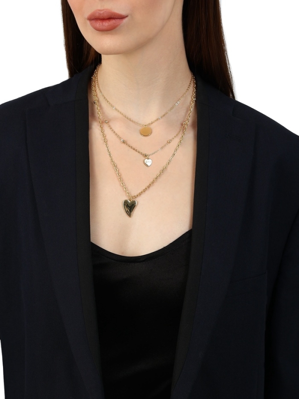 Кулон &laquo;Цепь&raquo; два сердца и круг, цвет золото