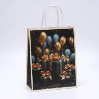 Пакет подарочный крафтовый &laquo;Подарки с золотым бантом&raquo; 27&times;22&times;11 см, 120 г/м&sup2;