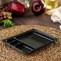 Контейнер пластиковый с крышкой одноразовый для суши Л-18, 18,4&times;16,2&times;3,8 см, внутренний 16&times;13,7&times;3,6 см, 770 мл, чёрный