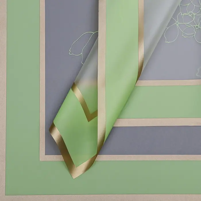 Пленка для цветов матовая, &laquo;Цветы с каймой&raquo;, 58&times;58 см, зелёный