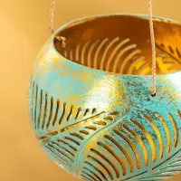 Подсвечник подвесной из кокоса, 10-13 см, бирюзово-золотой