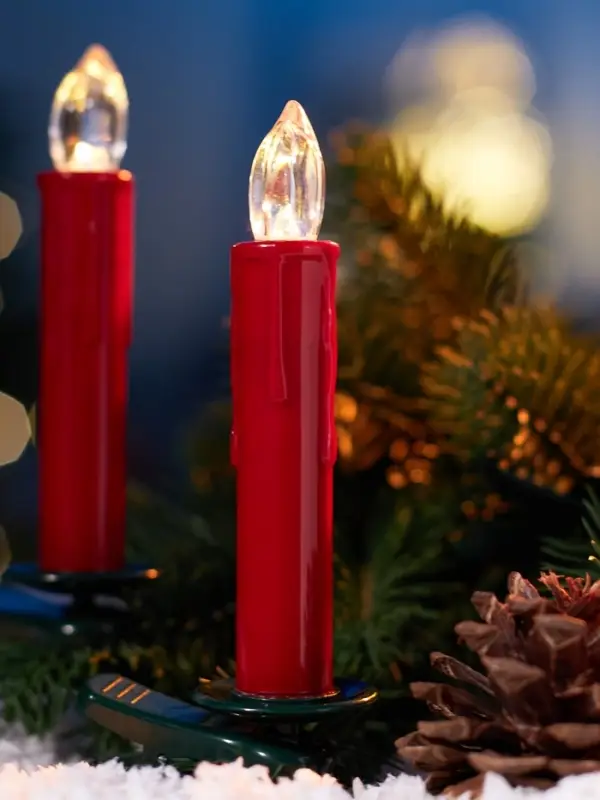 Светодиодные &laquo;Свечи на прищепках красные&raquo; 11 см, набор 10 шт, 10 LED, от батареек ААх10, пульт, свечение тёплое белое
