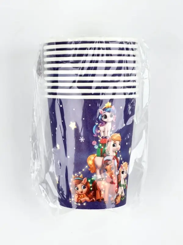 Стакан бумажный "Пони с подарками" , синий (250 мл)