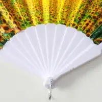 Веер пластик, текстиль "Подсолнухи" МИКС широкие лопасти 23 см